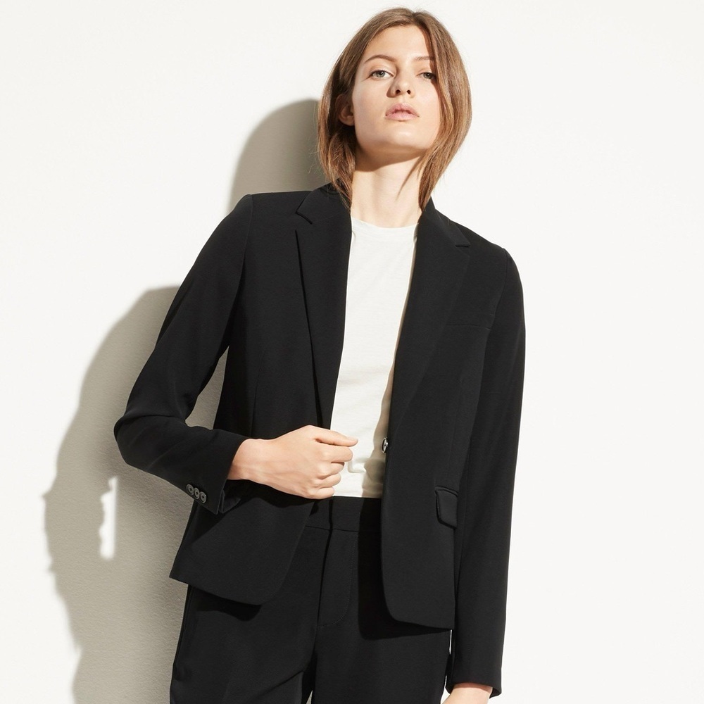 Vince Concealed Closure Notch Lapel Blazer Black